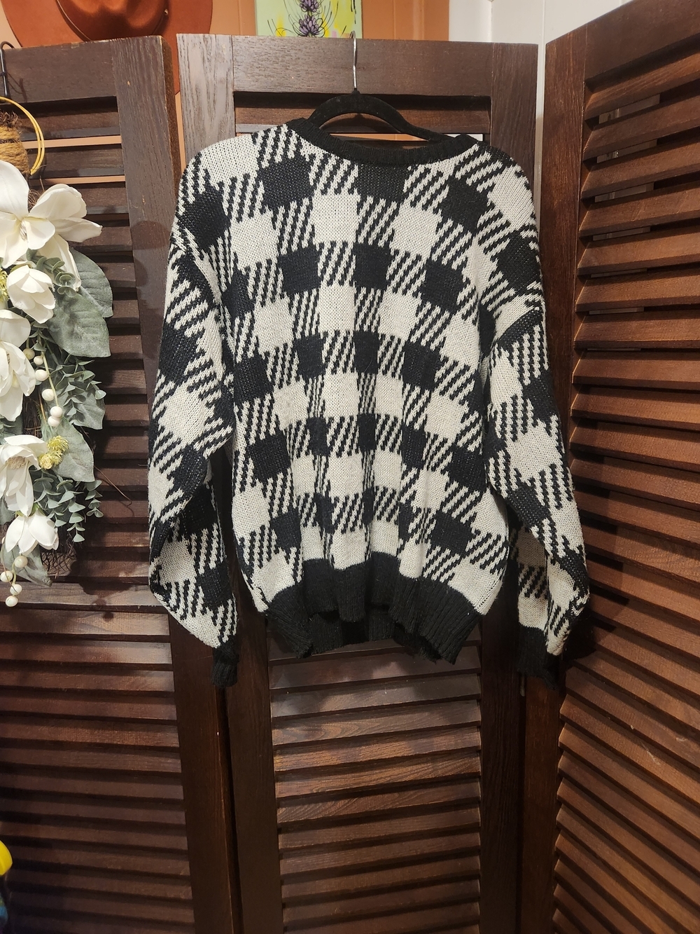 Vintage Black & White Plaid Crewneck Sweater